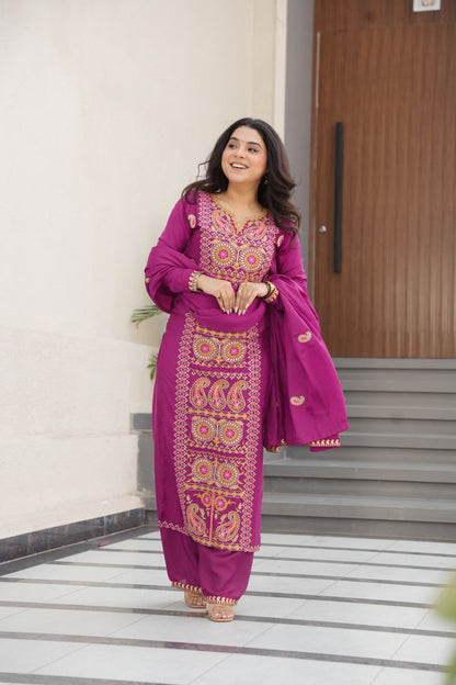 RangBhoomi Elegant Ready-to-Wear Top, Pant, and Dupatta Set with Intricate Multi-Thread Embroidery 2026 Collection