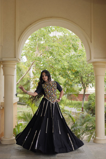 RangBhoomi Navratri Reflective Rayon Lehenga Set with Mirror & Gota Lace (Black, Maroon, White)