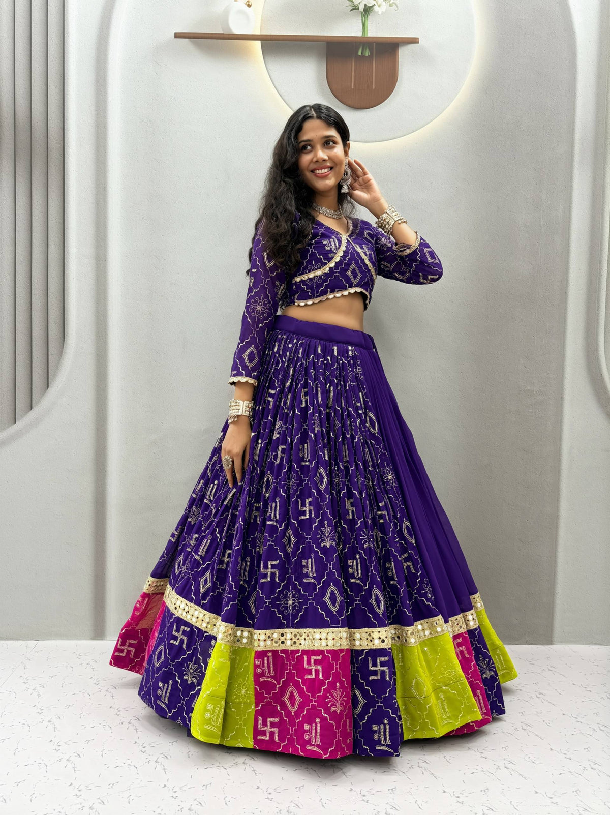 RangBhoomi Navratri Special Vintage Dupatta Lehenga Choli - Fox Georgette Embroidered Set