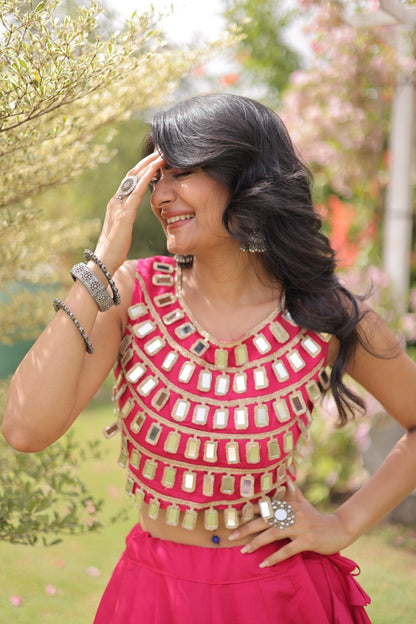 RangBhoomi Navratri Roman-Silk Lehenga Choli Set — Full-Stitched Festive Ensemble
