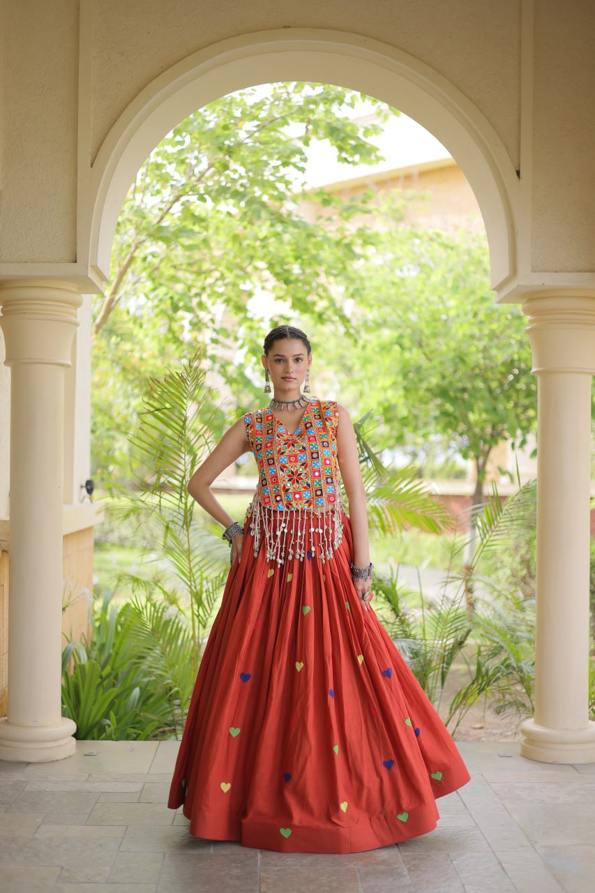 RangBhoomi Navratri Festive Cora Cotton Lehenga Set with Embroidered Blouse