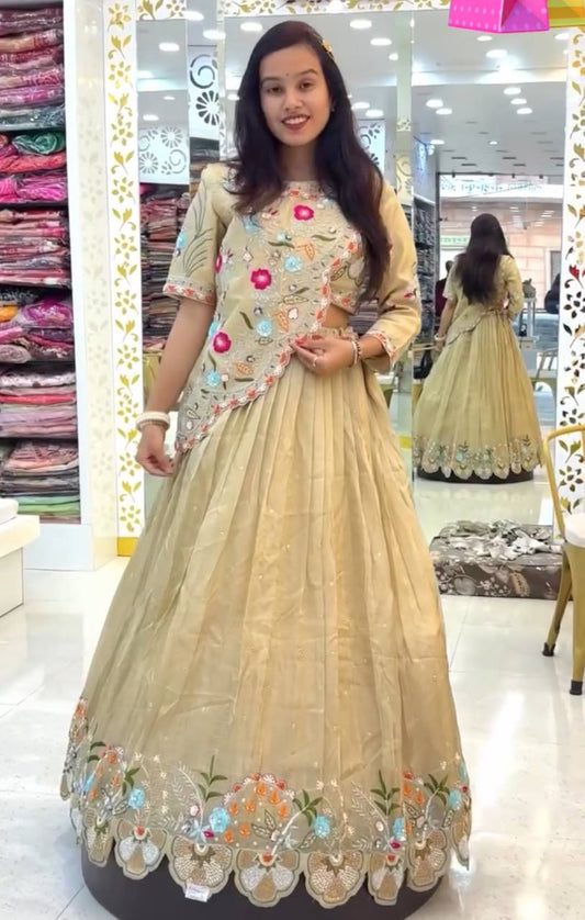 Rangbhoomi Festive Embroidered Crop Top with Lehenga, Jacket & Dupatta