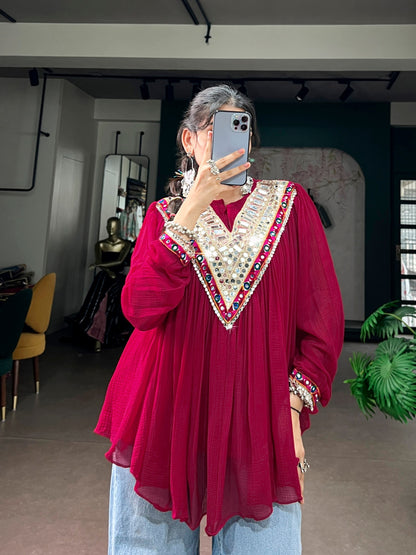 Garba Glam Top — Lightweight Mirror & Gamthi Lace Cape by RangBhoomi