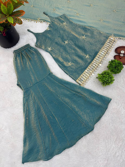 Women's Elegant Ethnic Ensemble with Embroidered Mirror Work - Ready to Wear