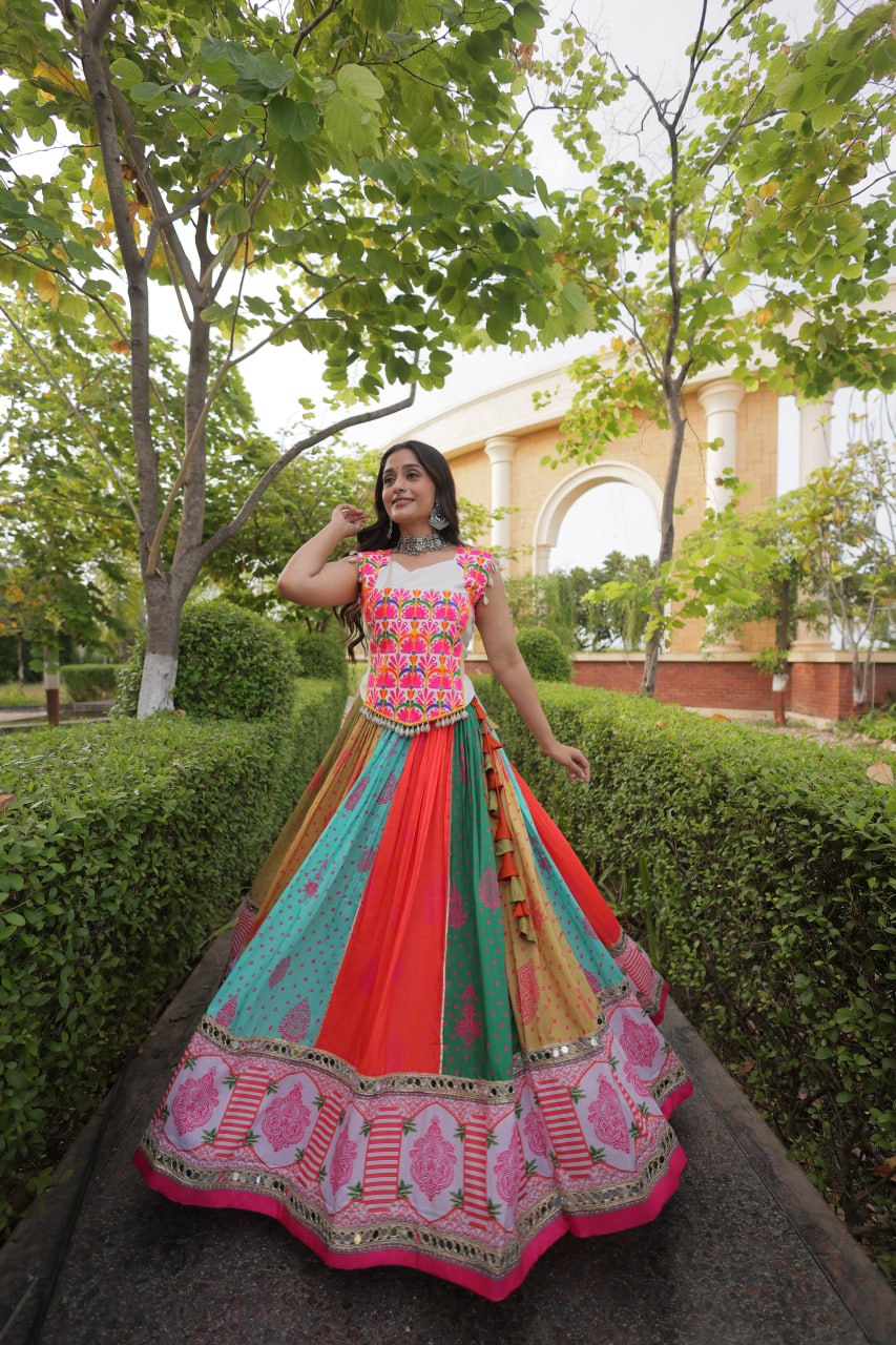 RangBhoomi Cotton Mirror-Lace Lehenga Set — Full-Stitched Festive Navratri Outfit