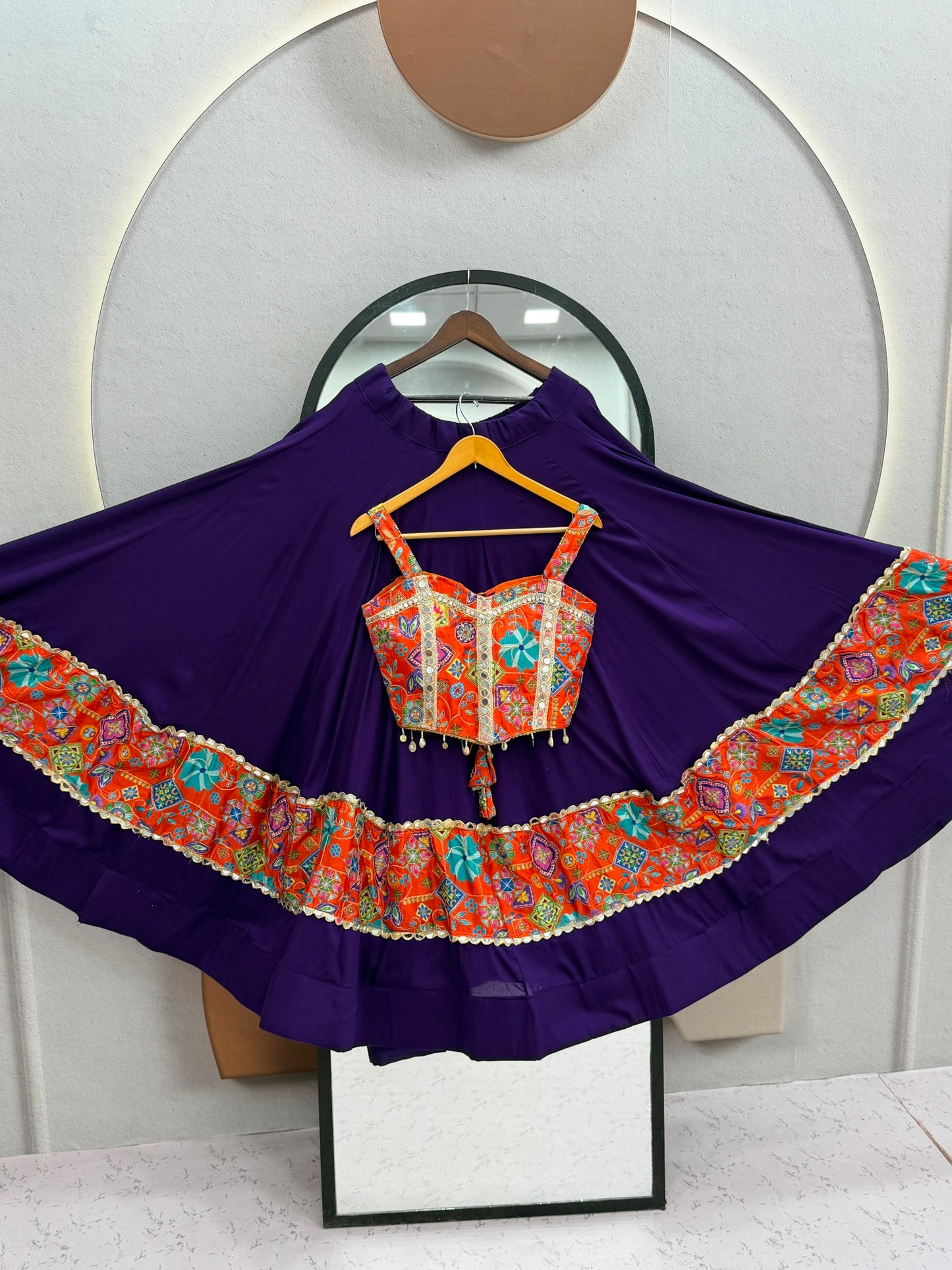 RangBhoomi Navratri Special Pure Cotton Lehenga Choli with 6m Flair & Heavy Embroidered Dupatta