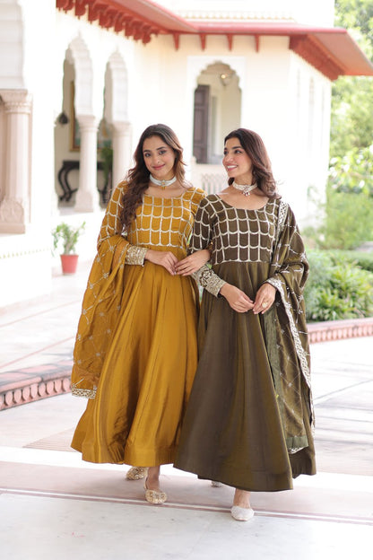 RangBhoomi Premium Ready-to-Wear Embroidered Gown and Dupatta Set