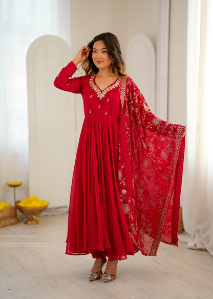 RangBhoomi Elegant Embroidered Mirror Anarkali Three-Piece Gown Set