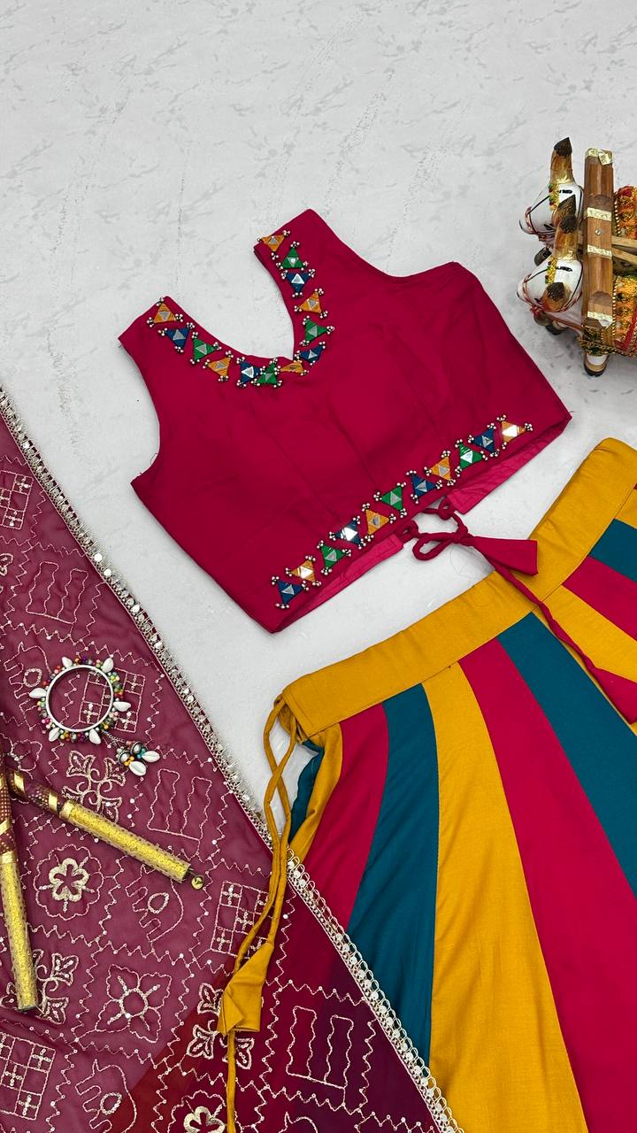 RangBhoomi Navratri Special Cotton Lehenga Choli with Vintage Dupatta — 6m Flair