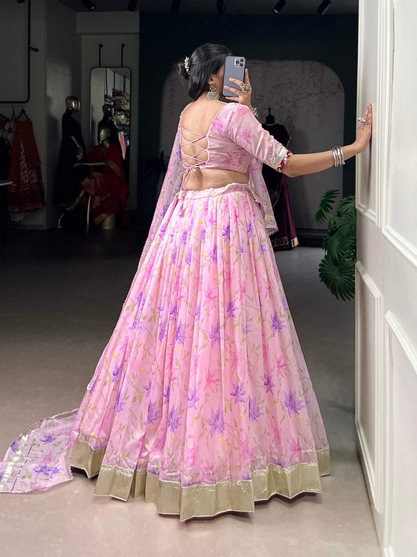 Celebrate Tradition Elegantly with a Floral Tabby Silk Lehenga Perfect for Festive Occasions