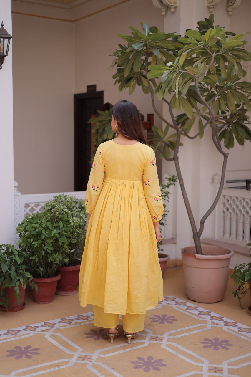 Premium Ready-to-Wear Embroidered Cotton Kurti with Matching Cotton Pants