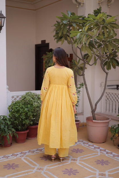 Premium Ready-to-Wear Embroidered Cotton Kurti with Matching Cotton Pants