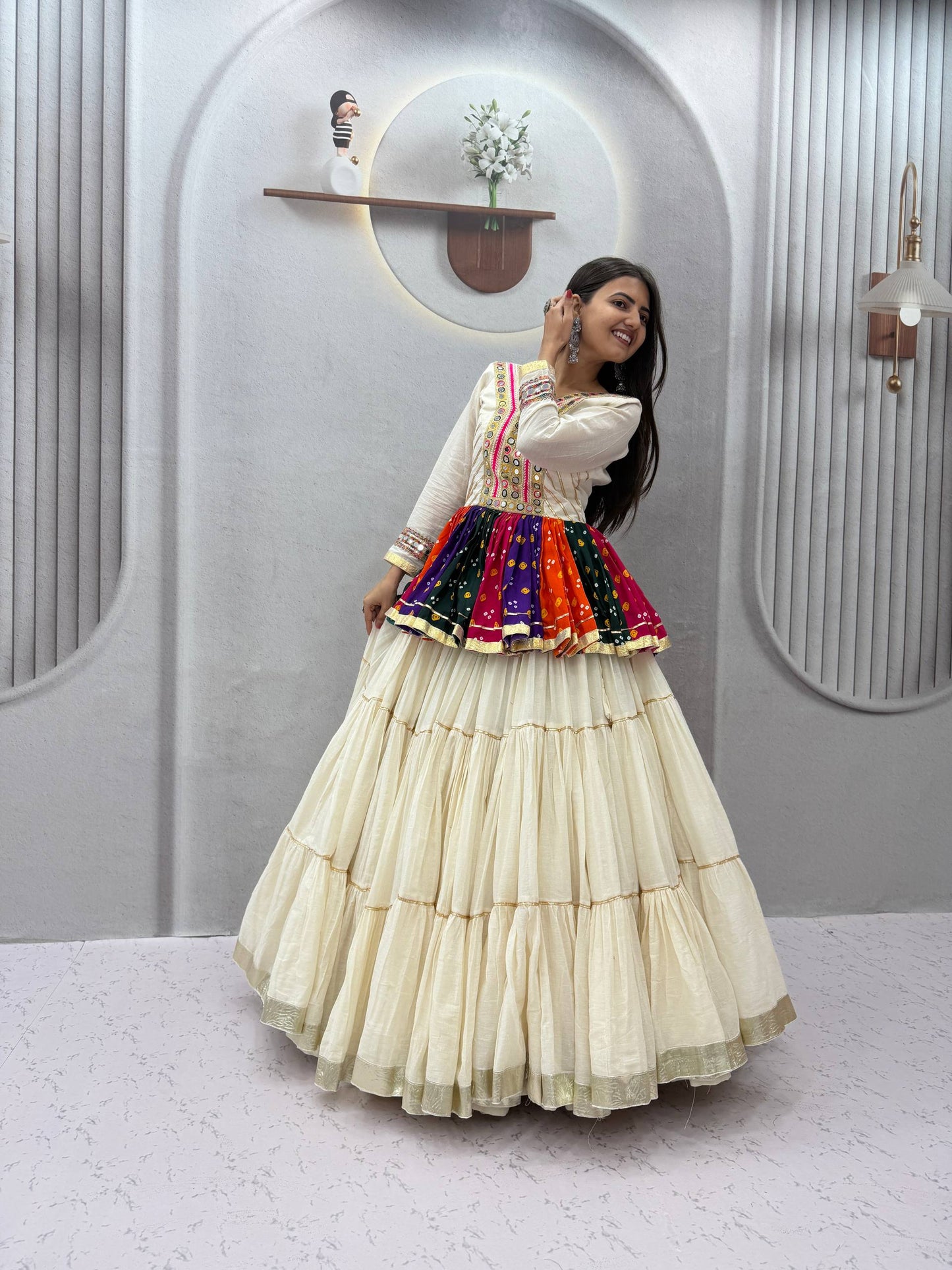 RangBhoomi Navratri Special Lehengacholi – Pure Cotton Kediyu & 9m Flair Lehenga, Fully Stitched