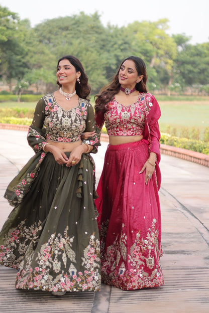 RangBhoomi Premium Designer Sequined Embroidered Lehenga Choli and Dupatta Set