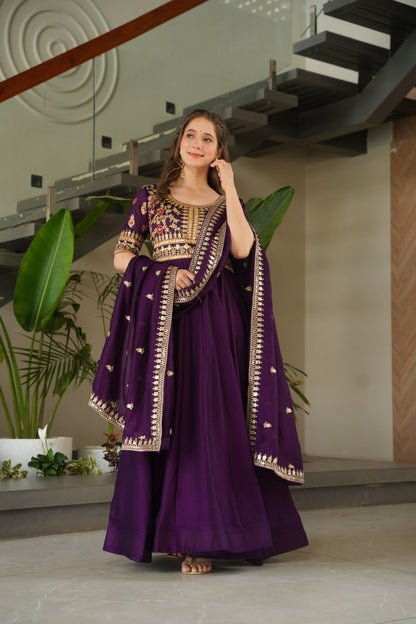 Exquisite Vichitra Silk Embroidered Gown