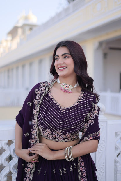 Embroidered Fox Blooming Lehenga Choli Dupatta Set with Zari Work