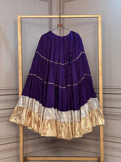 RangBhoomi Navratri 2026 Full-Stitched Rayon & Lampi Lace Lehenga — 12m Flair, Cotton Inner