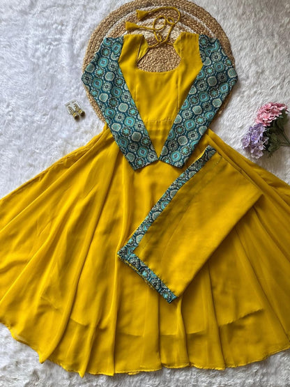 RangBhoomi Elegant 2-Color Anarkali Gown with Heavy Georgette and Pure Micro Cotton Inner – Multiple Sizes Available