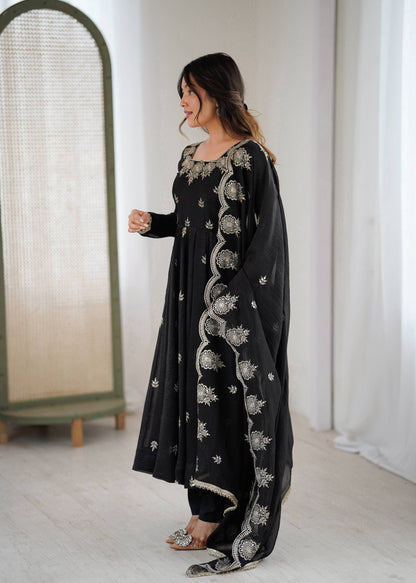 RangBhoomi Elegant Embroidered Sequence Designer Anarkali Three Piece Set