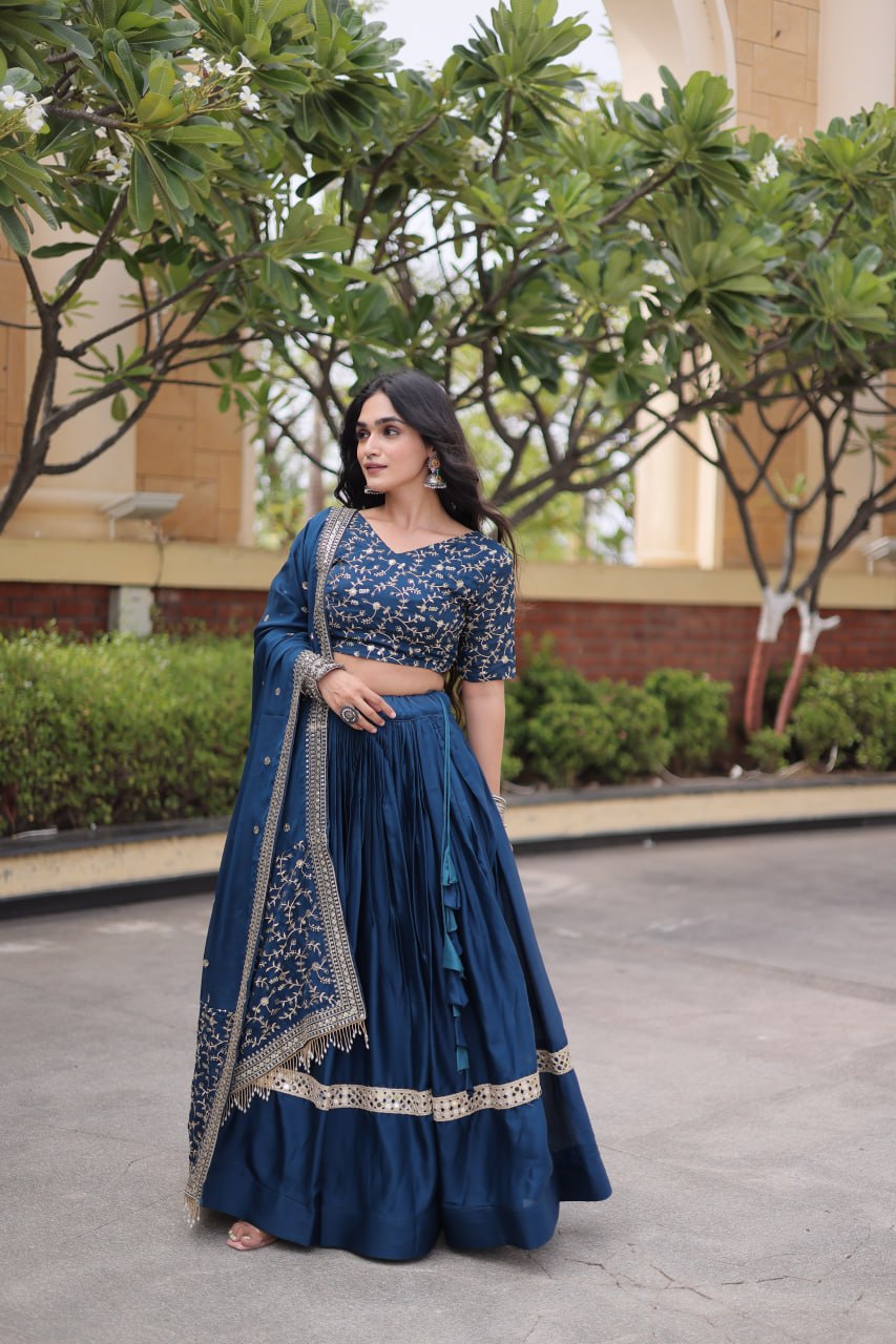 RangBhoomi Glory Satin Embroidered Lehenga Choli Set - Full-Stitched Lehenga with Designer Dupatta