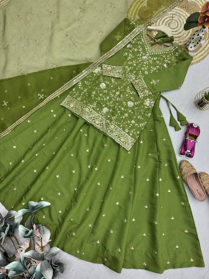 Exclusive Designer Party Wear Collection - Elegant Full-Stitched Shimmer Silk Lehenga Ensemble