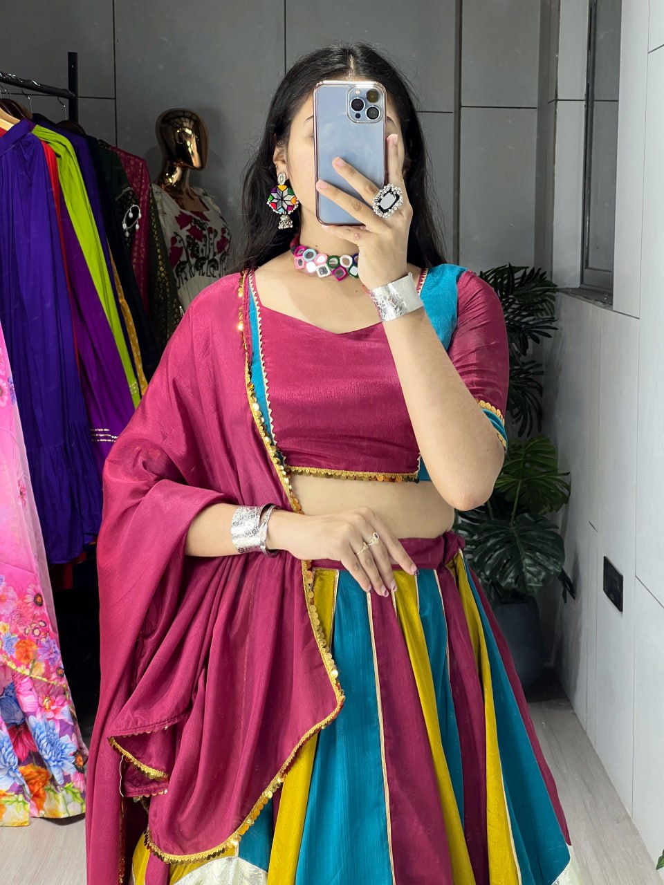 Fully Tailored Chinon Fabric Ethnic Lehenga Set for Women with Embellishments