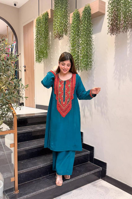 RangBhoomi Embroidered French Crepe Co-ords Set – Stylish Two-Color Pair (S–XXL)