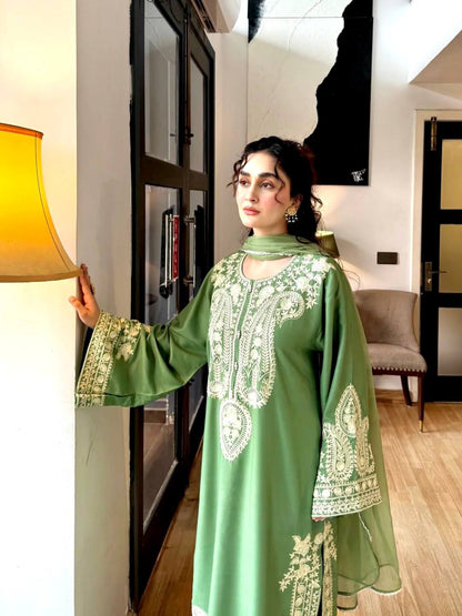 Elegant Designer Party Wear Set with Pure Soft Nylon Organza Silk Top, Palazzo Pants & Dupatta