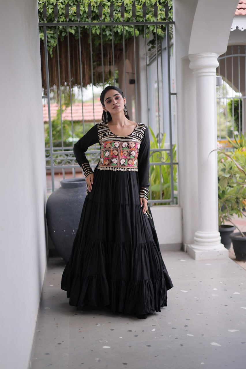 RangBhoomi Navratri Gown Collection 2026 — White, Maroon & Black Festive Gown