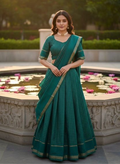 Elegant Pure Viscose Georgette Lehenga Choli Set with Zari Weaving and Hand-Dyed Chex Pattern