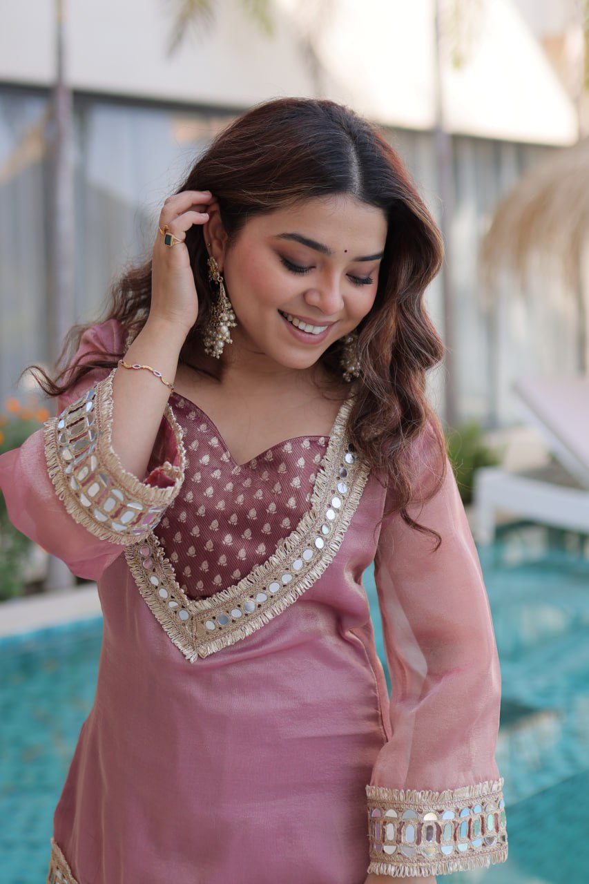 RangBhoomi Ready-Made Elegant Top and Pants Set with Matching Batwa