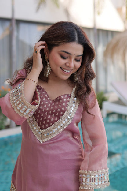 RangBhoomi Ready-Made Elegant Top and Pants Set with Matching Batwa