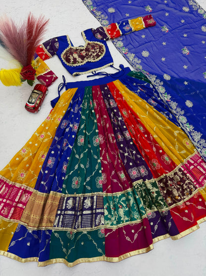 RangBhoomi Navratri Vintage Chaniya Choli — 6m Flair Fox Georgette Lehenga Set