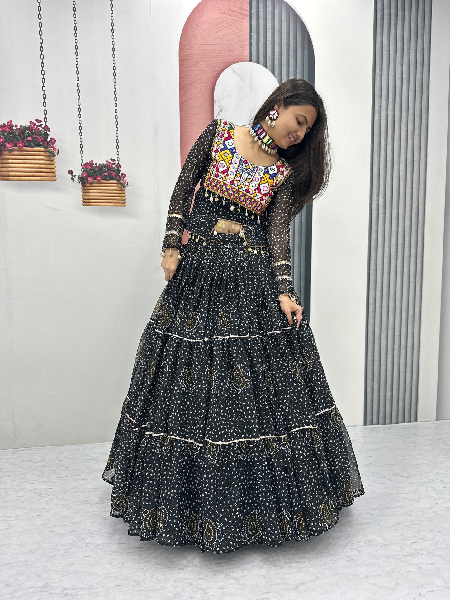 Exclusive 9-Meter Flair Navratri Special Lehenga Choli by RangBhoomi – Pure Fox Georgette with Elegant Thread Embroidery