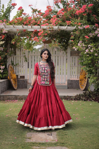 RangBhoomi Navratri 2026 Kora Cotton Full-Stitched Lehenga & Blouse Set — L (40", Adjustable 38–44)
