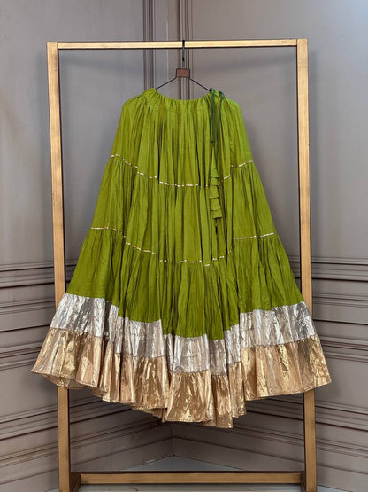 RangBhoomi Navratri 2026 Full-Stitched Rayon & Lampi Lace Lehenga — 12m Flair, Cotton Inner