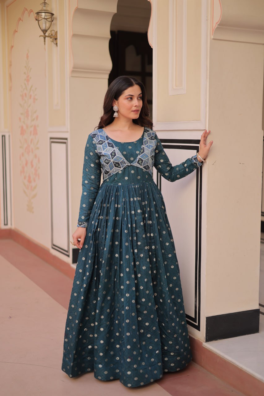 Position Print Choli Design Gown | Indian Ethnic Party Wear