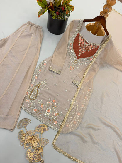 RangBhoomi NC Moss Designer Embroidered Top-Bottom & Dupatta Set — Fully Stitched Ready to Wear