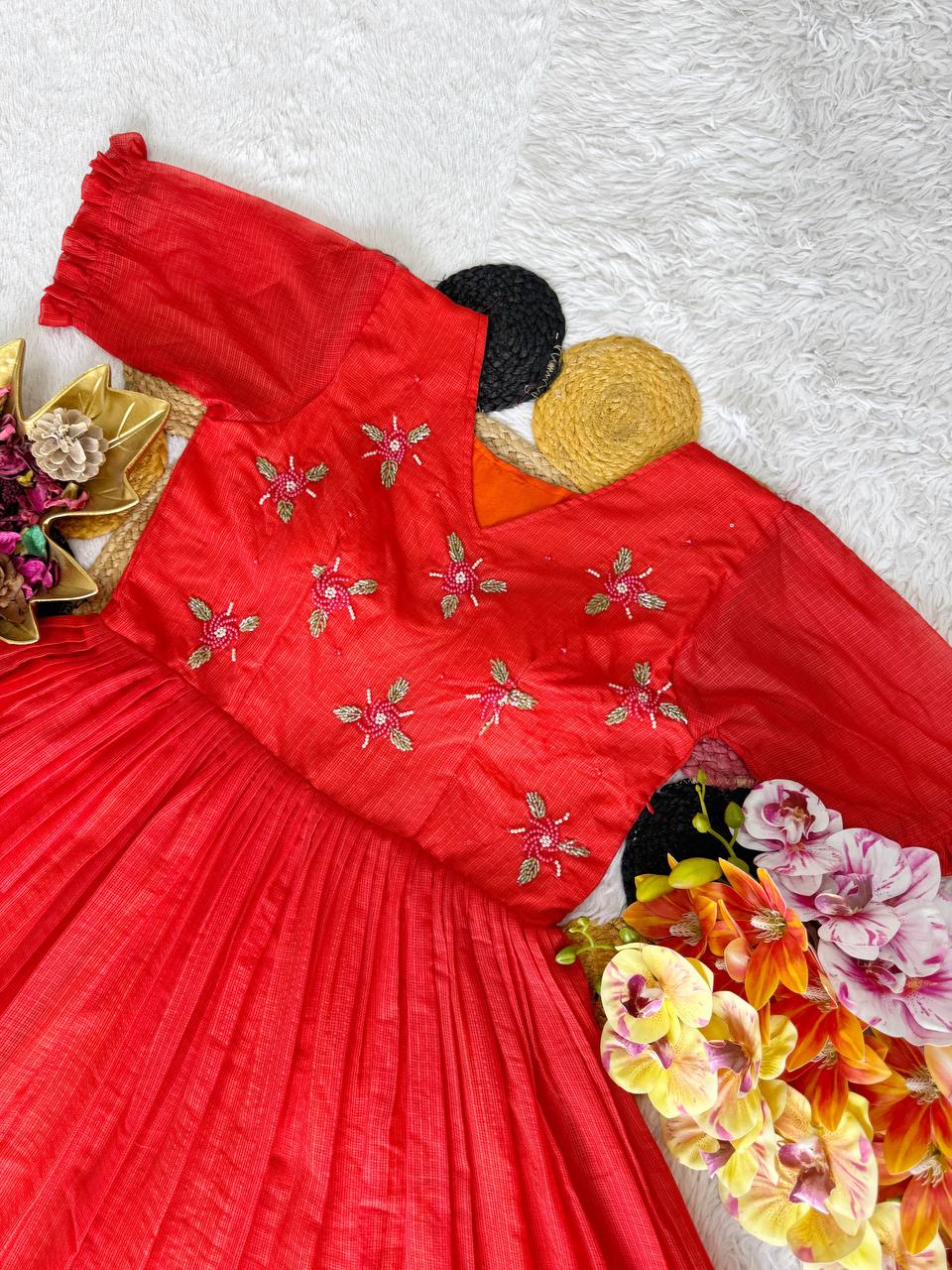 Summer Special Maggam Embroidered Kota Check Gown – Elegant Festive Wear by RangBhoomi
