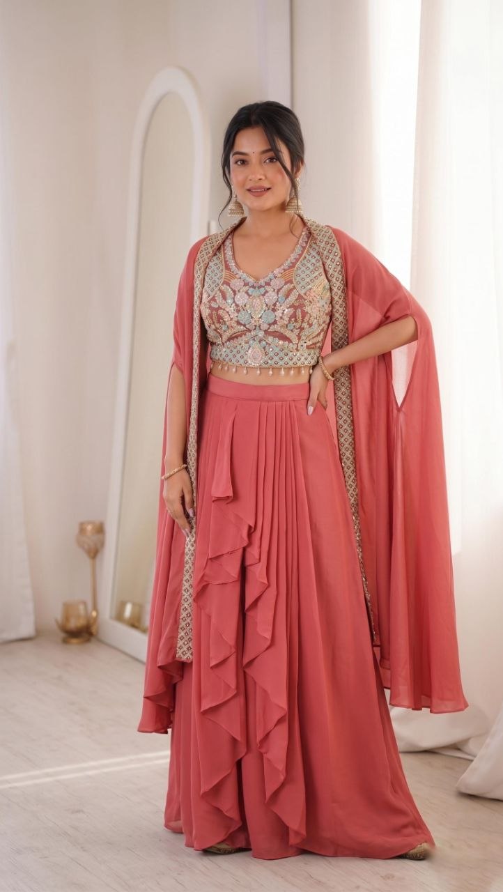 Trendy Party Wear Fox Georgette Shrug with Banglori Silk Sarara Set
