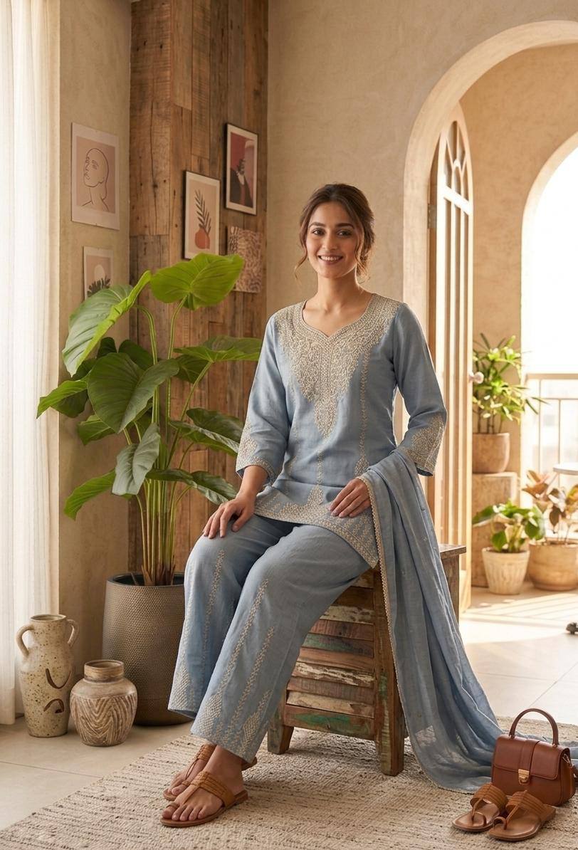 Designer Wear Festival Special Collection - Elegant Vichitra Embroidered Ensemble with Palazzo and Dupatta