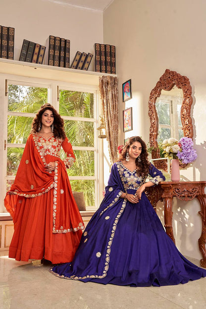 RangBhoomi Exclusive Festival Long Gown and Matching Dupatta Set with Heavy Embroidery