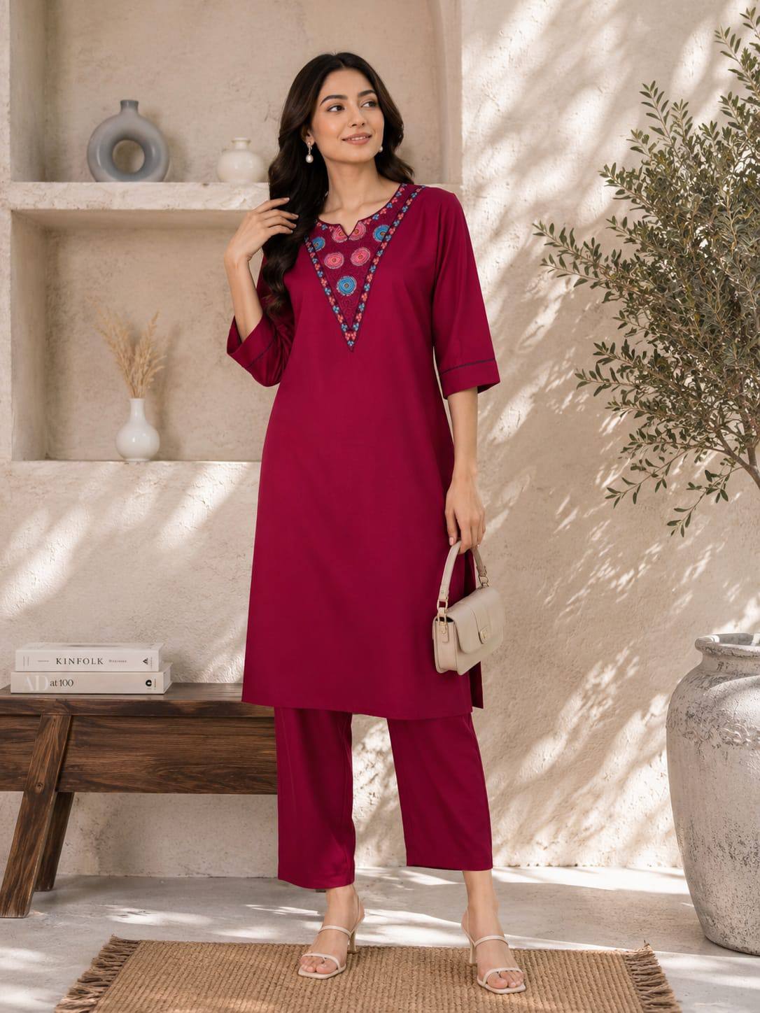 RangBhoomi Premium Reyon Kurti with Plazo Set - Comfortable Daily & Office Wear