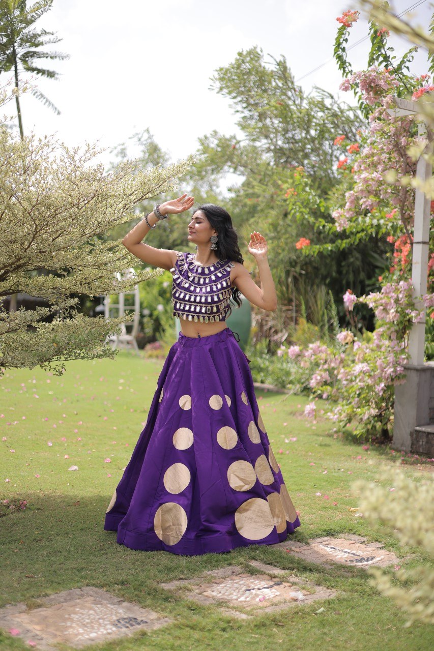 RangBhoomi Navratri Roman-Silk Lehenga Choli Set — Full-Stitched Festive Ensemble