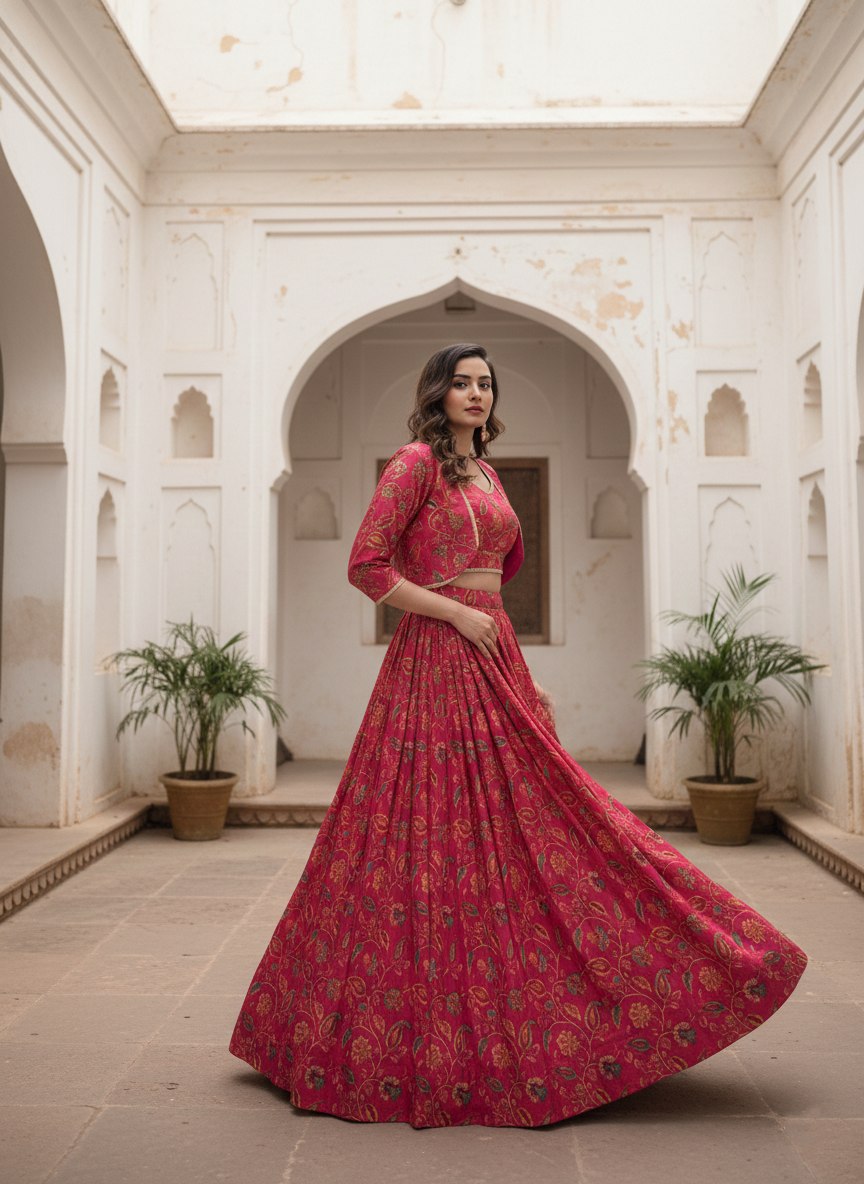 Tasar Silk Floral Print Wedding Lehenga Co-ord Set — Elegant Bridal & Festive Wear by RangBhoomi