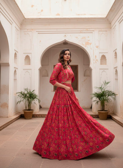 Tasar Silk Floral Print Wedding Lehenga Co-ord Set — Elegant Bridal & Festive Wear by RangBhoomi