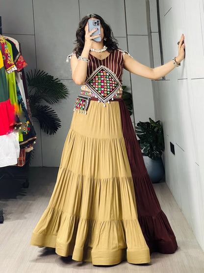 RangBhoomi Classic Chocolate Two-Tone Chaniya Choli — Mirror Work Lehenga Set