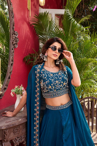 Exclusive New Wedding Lehenga Choli Set in Pure Vichitra Silk with Elegant Heavy Embroidery and Complete Stitching
