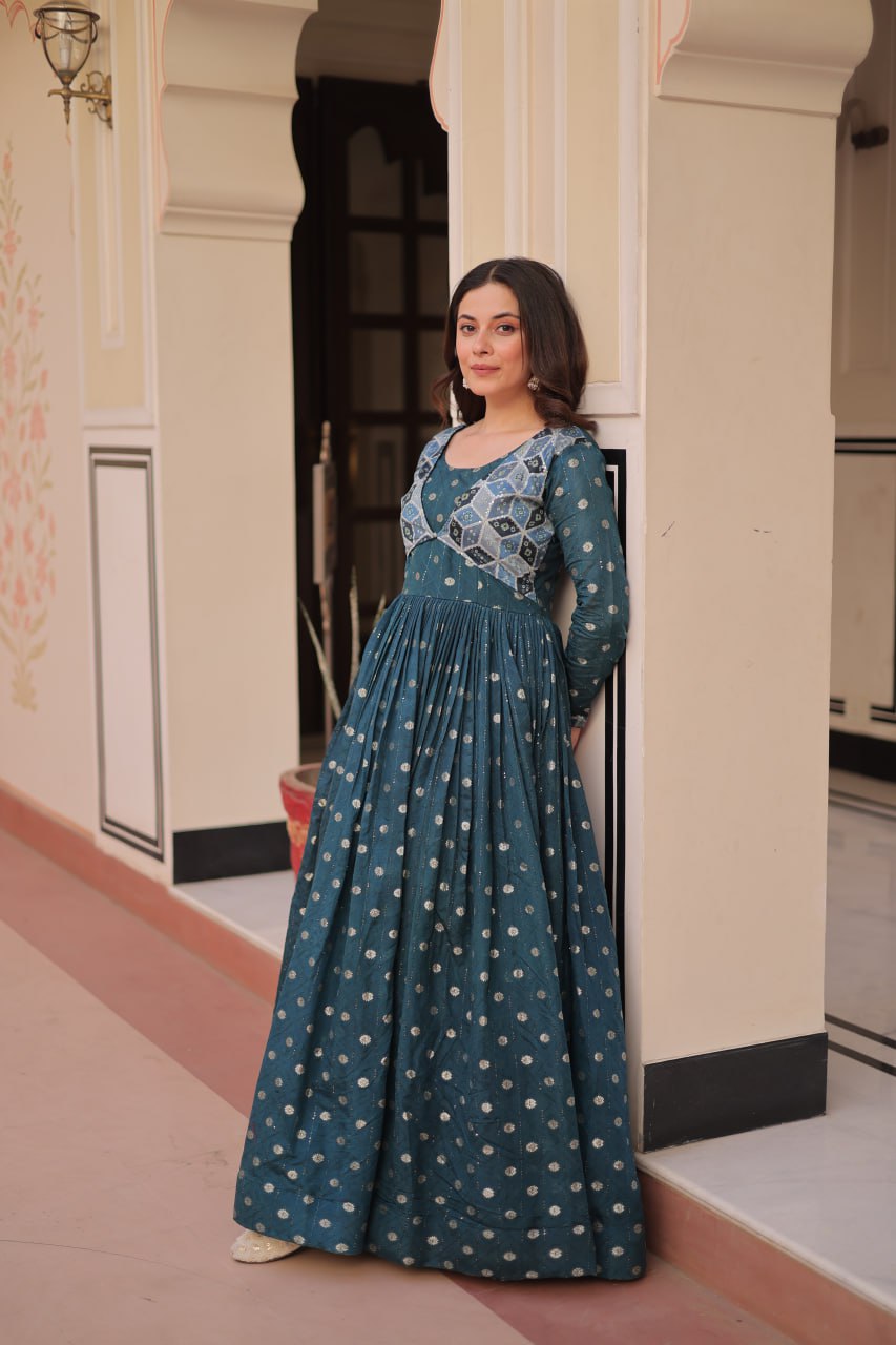 Position Print Choli Design Gown | Indian Ethnic Party Wear