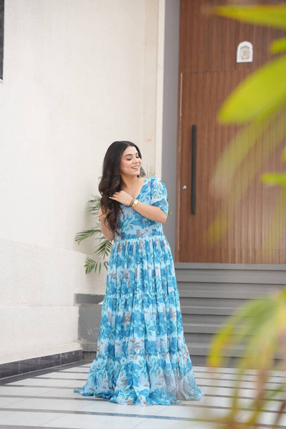 Full Flair Gown – Premium Printed Georgette, Ultimate Flare Elegance